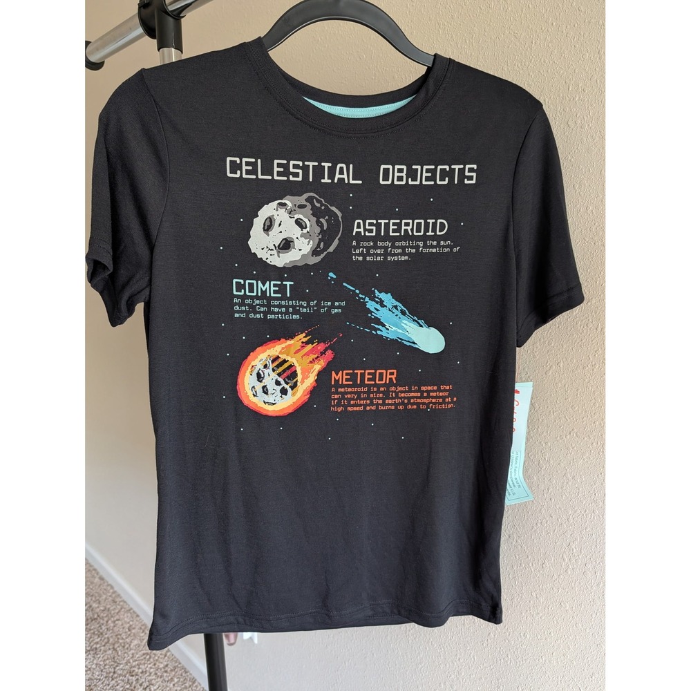 Cat & Jack Kids XL 16 Celestial Objects Space Graphic Tee Black Short Sleeve NEW